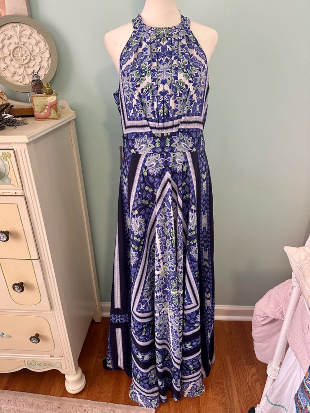 Eliza J Navy & White Floral Halter Maxi Dress